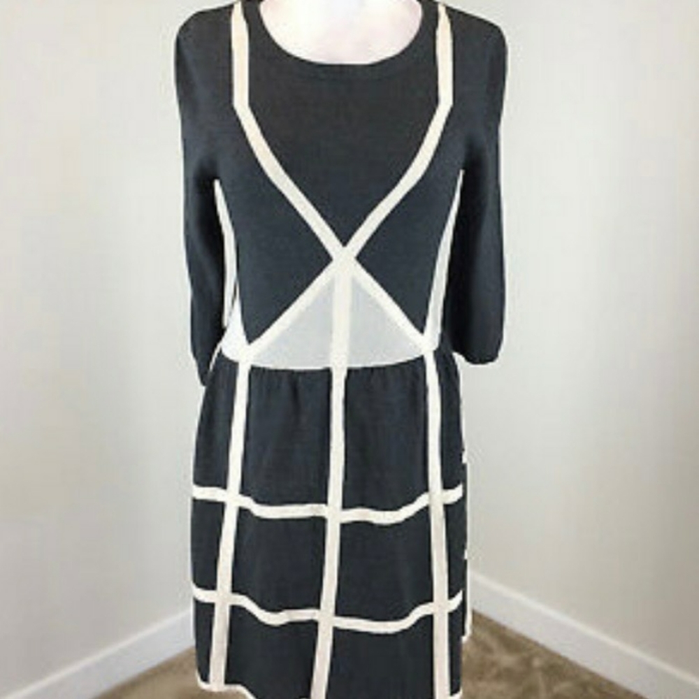 Daniel Cremieux, 3/4 sleeve Color-block Geometric Cotton Blend Dress Small